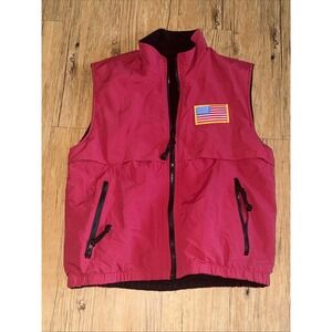 Vintage Reversible Unisex Vest USA Flag Patch Maroon & Black Water Resistant I